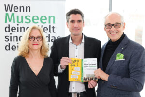 Im Bild v.l.n.r.: Doris Rothauer (Herausgeberin und Autorin), Markus Raffer (CSR und Inklusions-Beauftragter Monopolverwaltung GmbH), Martin Essl (Gründer der Essl Foundation und Zero Project)