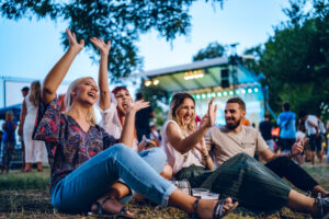 Group of friends on a music festival